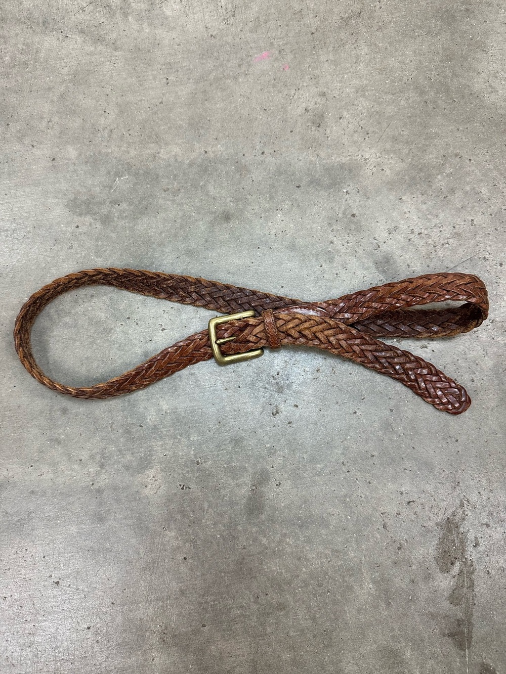 Vintage 90’s Hand Braided In USA Leather Belt With Solid Brass Buckle